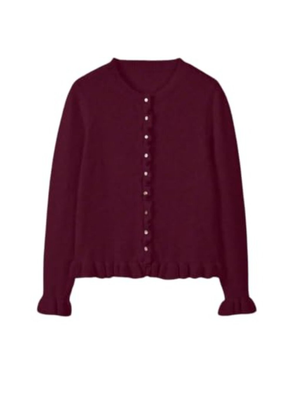 Ruffle Cardigan Sweater Button Down Crew Neck Long Sleeve Knit Women's
